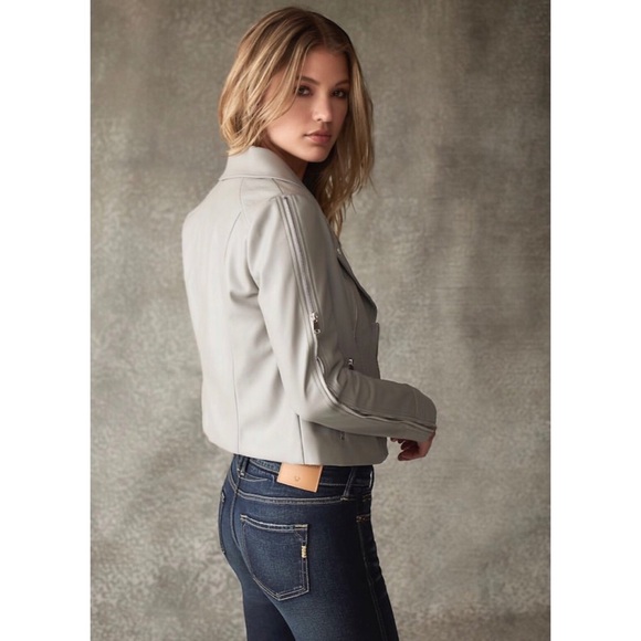 💕TRUE RELIGION GRAY MOTTO FAUX LEATHER JACKET ZIP UP - Picture 1 of 4
